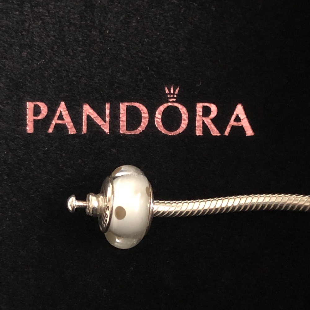 White and tan polka dot glass bead FINAL PRICE